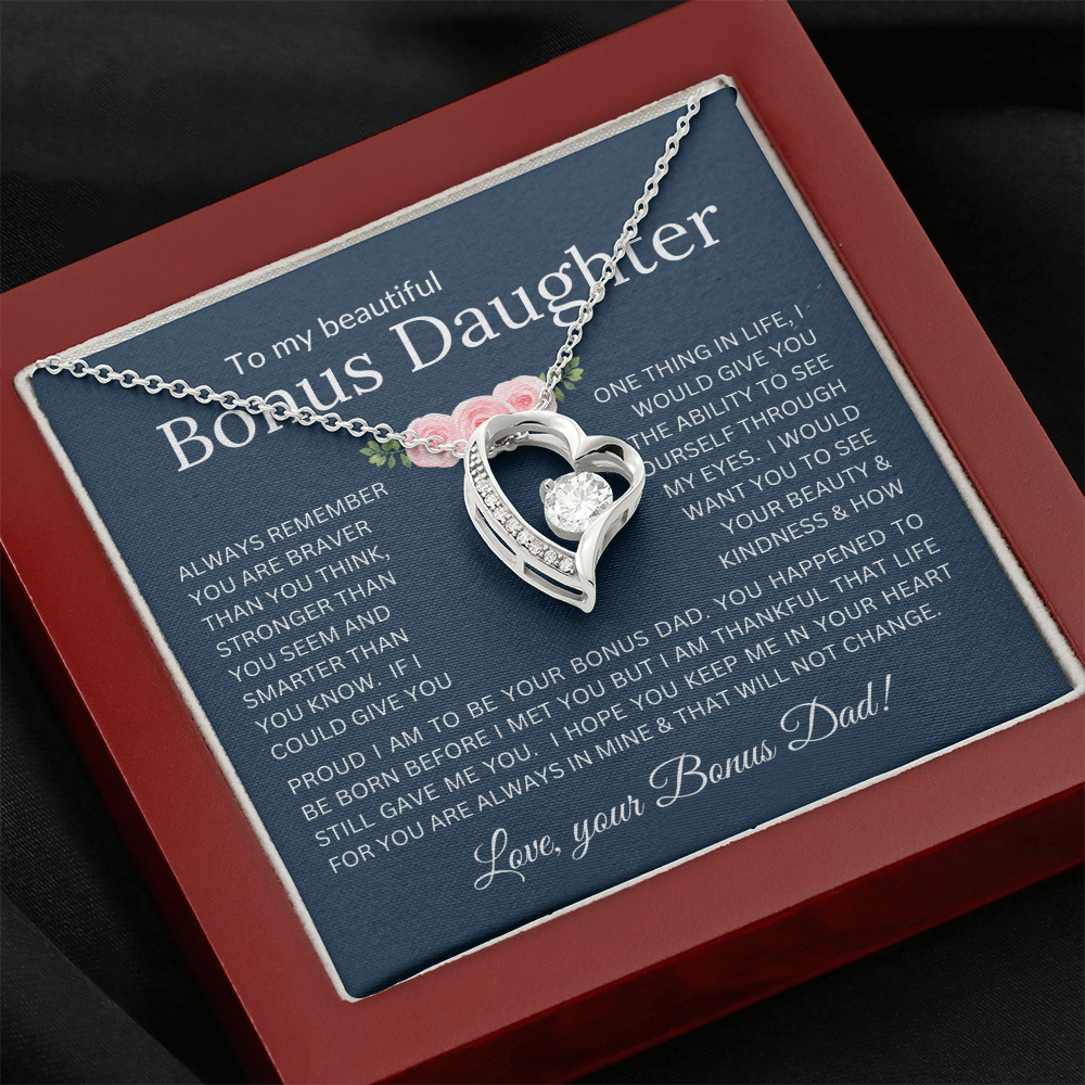 Forever Love Necklace Infinite Love for Bonus Daughter Gift with Heartfelt Message from Bonus Dad to Stepdaughter