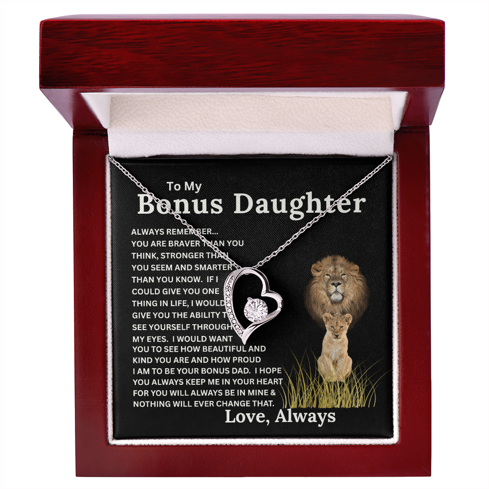 To My Bonus Daughter Gift - Forever Love Necklace with "Braver, Stronger, Smarter" Message