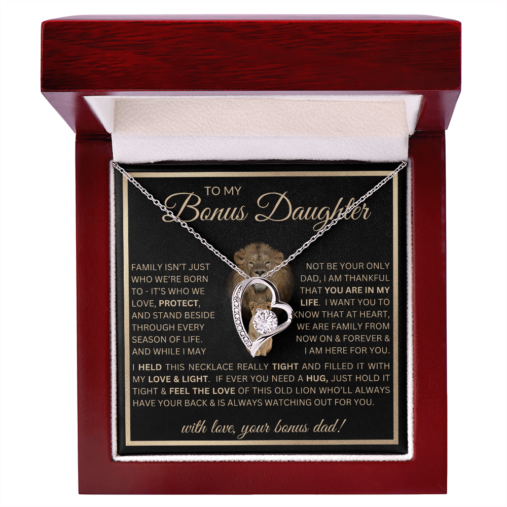 “To My Bonus Daughter” Forever Love Necklace Poetic Gift from Bonus Dad to Stepdaughter