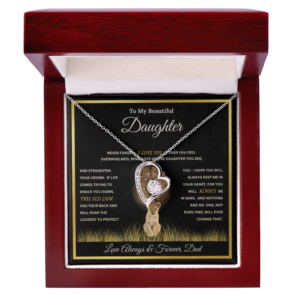 To My Beautiful Daughter Gift – Forever Love Necklace & This Old Lion Message Card