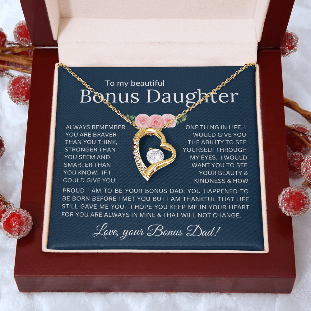 Forever Love Necklace Infinite Love for Bonus Daughter Gift with Heartfelt Message from Bonus Dad to Stepdaughter