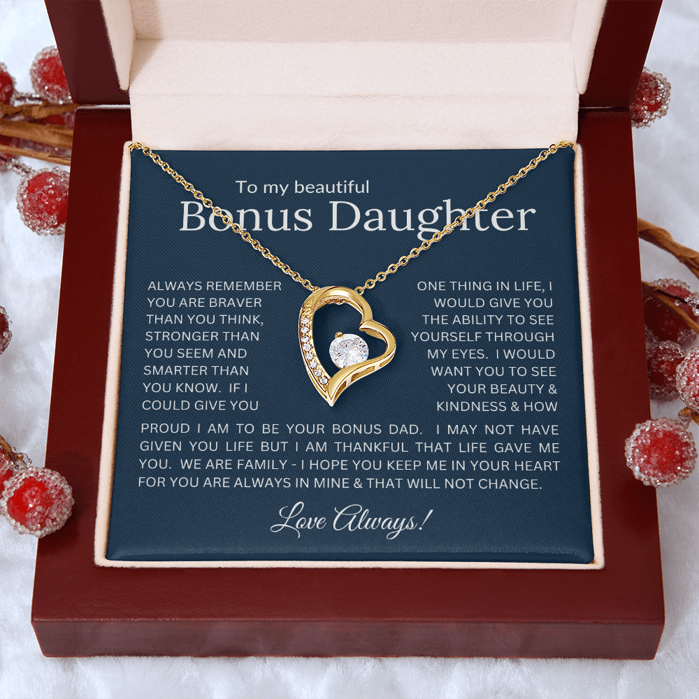To My Bonus Daughter Gift - Forever Love Necklace with "If You Could See Through My Eyes" Message