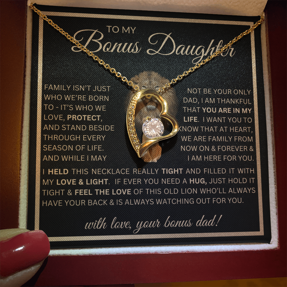 “To My Bonus Daughter” Forever Love Necklace Poetic Gift from Bonus Dad to Stepdaughter