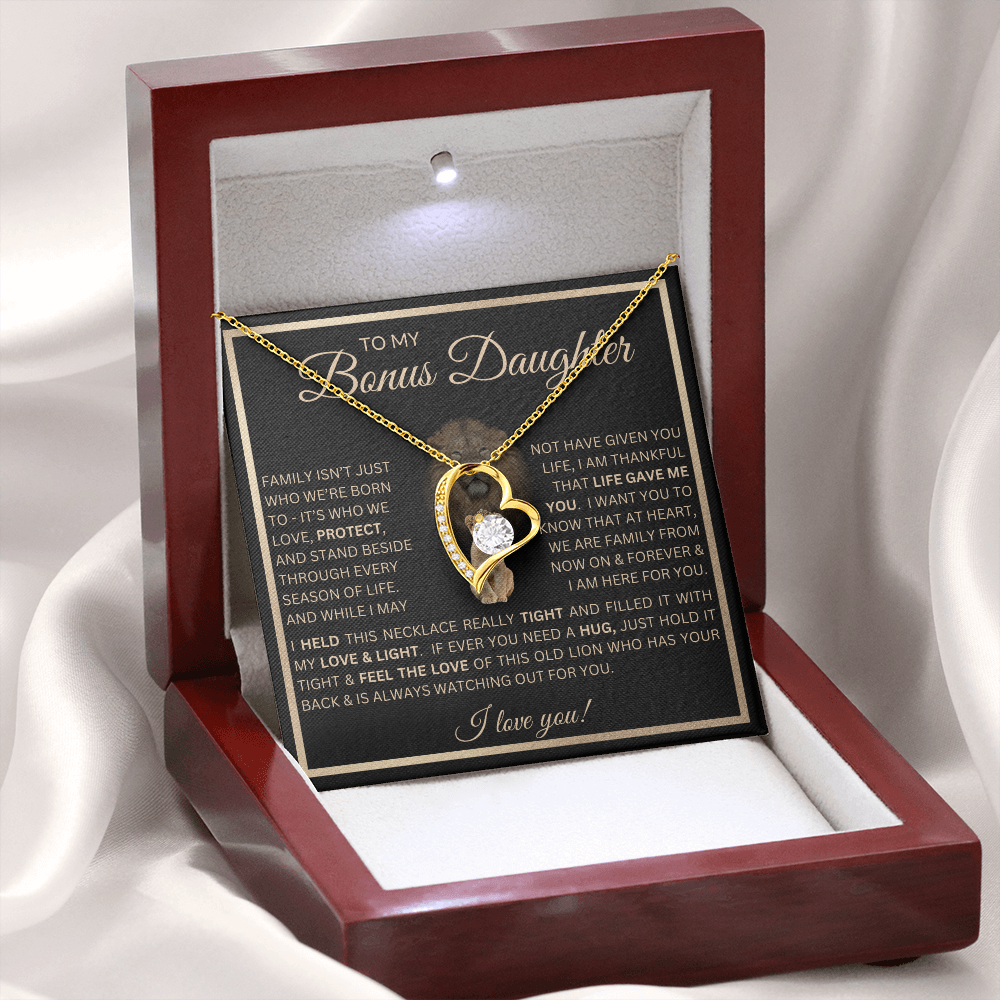 To My Bonus Daughter Gift - Forever Love Necklace with "This Old Lion Has Your Back" Message
