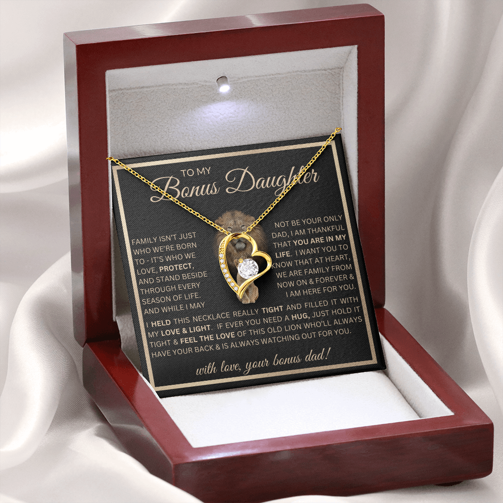 “To My Bonus Daughter” Forever Love Necklace Poetic Gift from Bonus Dad to Stepdaughter