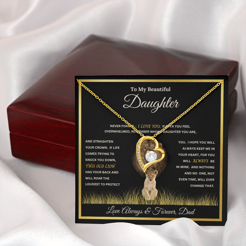 To My Beautiful Daughter Gift – Forever Love Necklace & This Old Lion Message Card