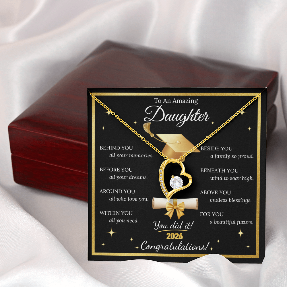 Graduation Gift for Daughter – Forever Love Necklace with Inspirational Message Card | Class of 2026