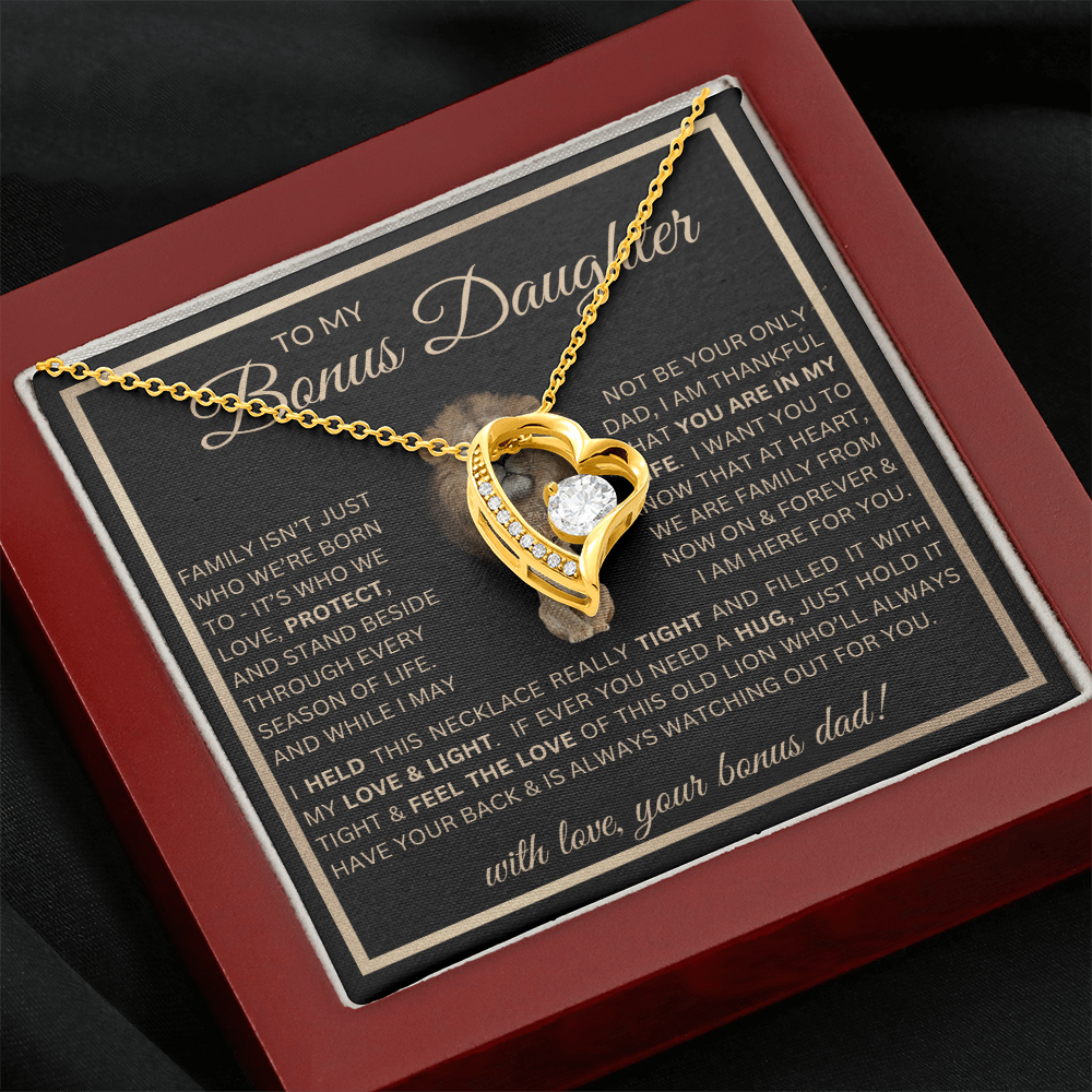 “To My Bonus Daughter” Forever Love Necklace Poetic Gift from Bonus Dad to Stepdaughter