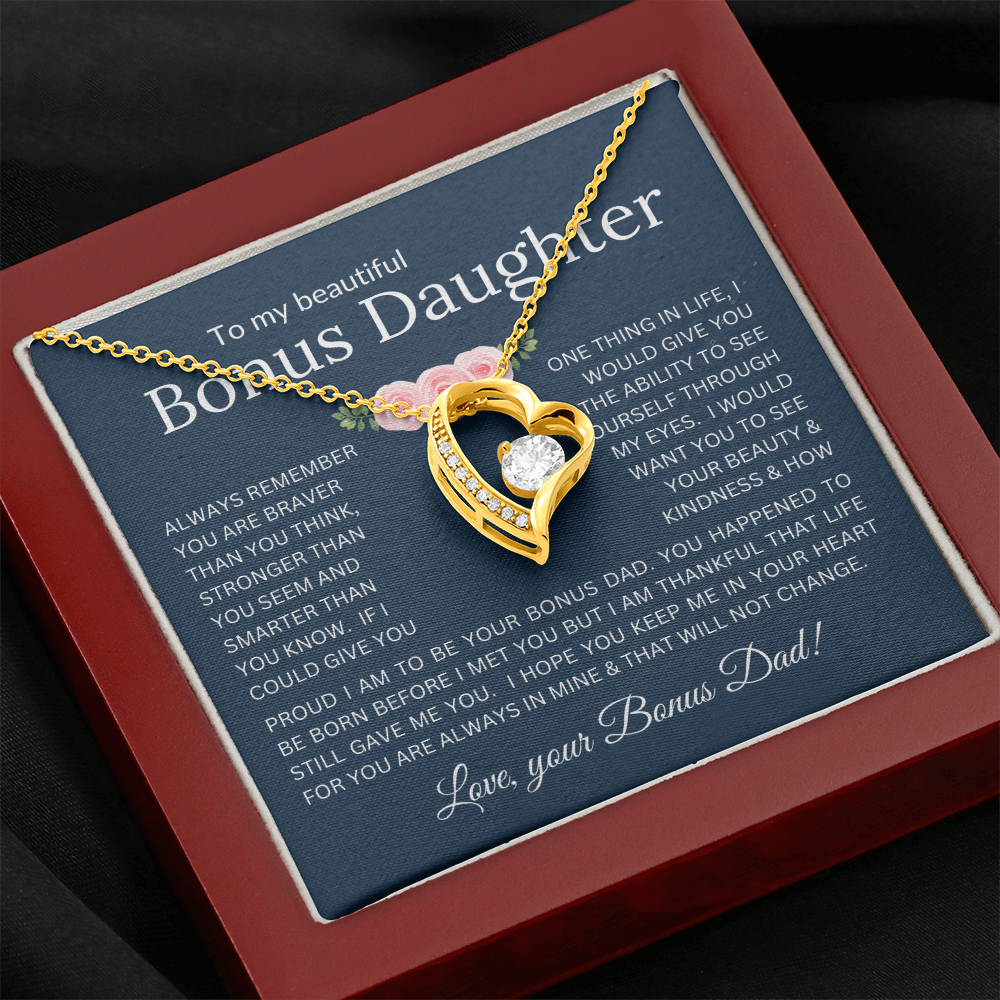 Forever Love Necklace Infinite Love for Bonus Daughter Gift with Heartfelt Message from Bonus Dad to Stepdaughter