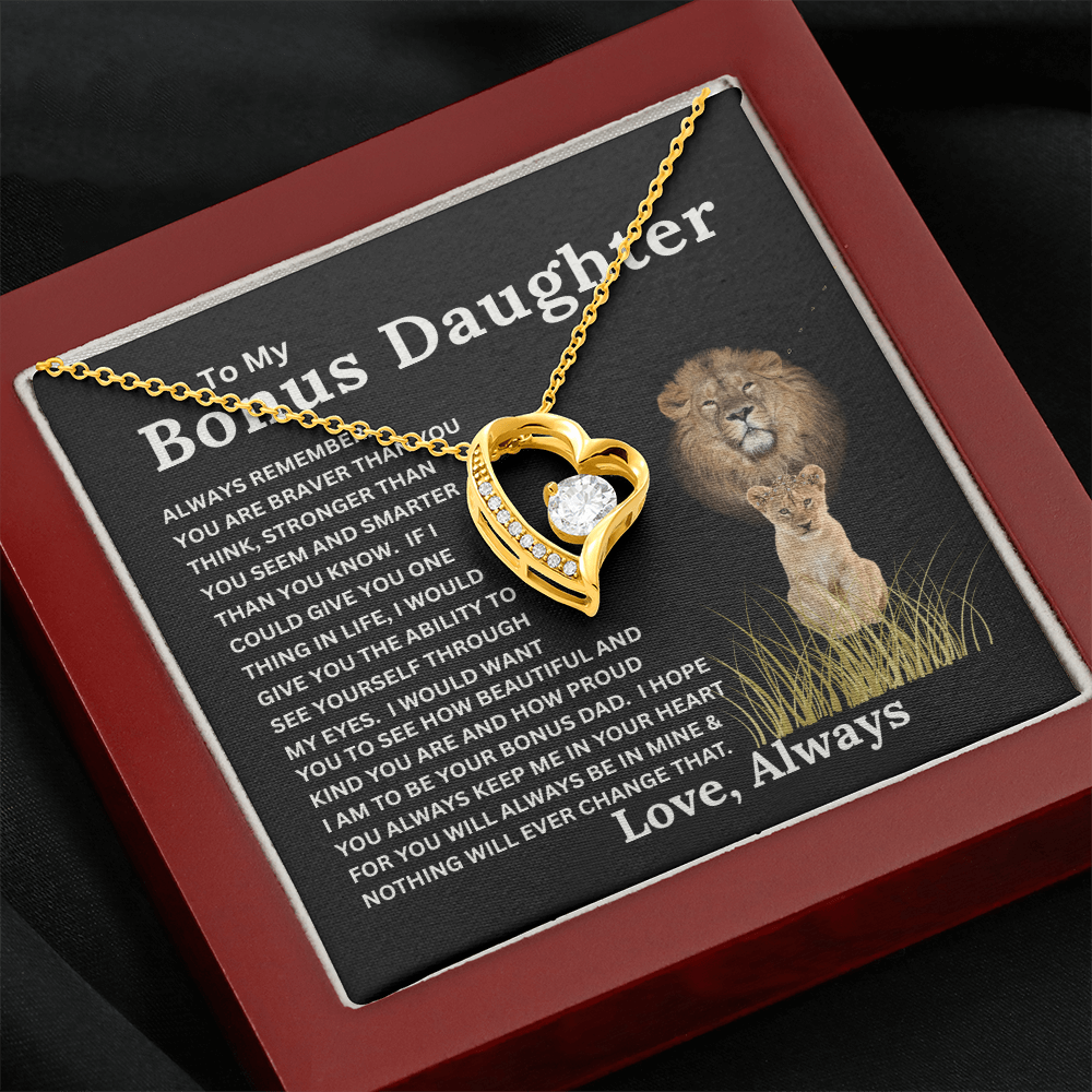 To My Bonus Daughter Gift - Forever Love Necklace with "Braver, Stronger, Smarter" Message