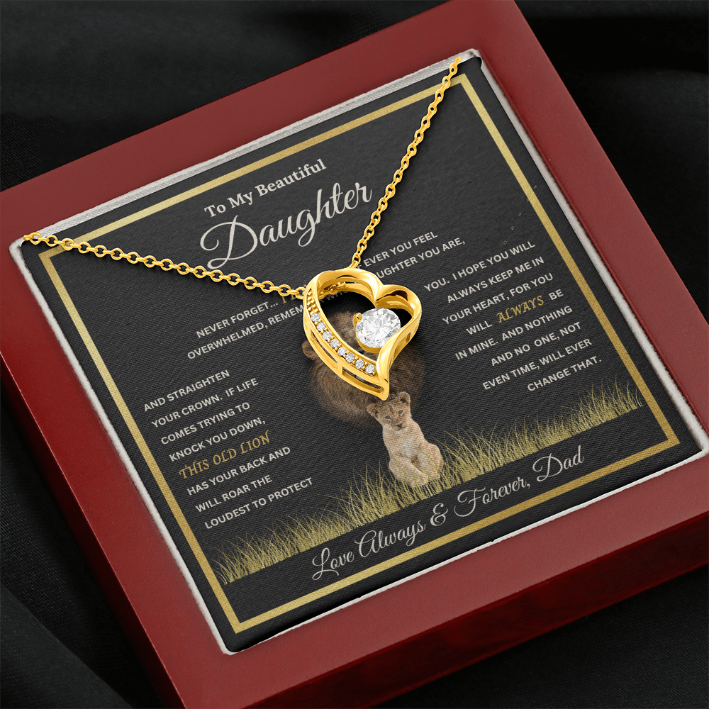 To My Beautiful Daughter Gift – Forever Love Necklace & This Old Lion Message Card