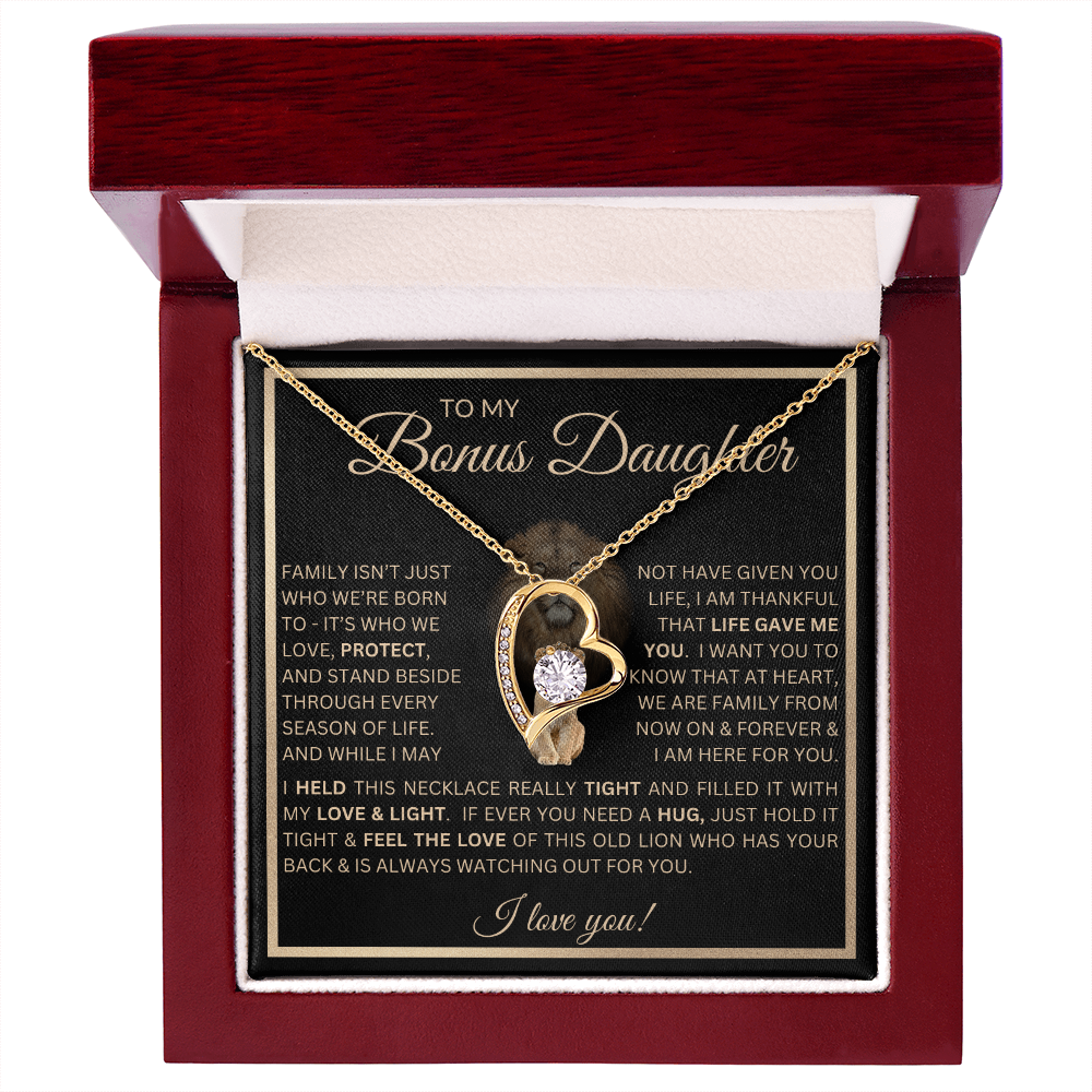 To My Bonus Daughter Gift - Forever Love Necklace with "This Old Lion Has Your Back" Message