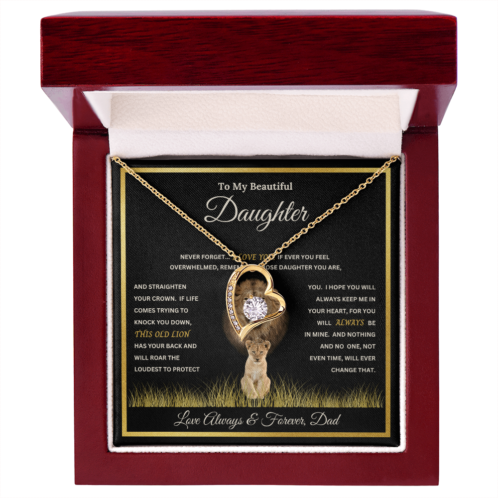 To My Beautiful Daughter Gift – Forever Love Necklace & This Old Lion Message Card