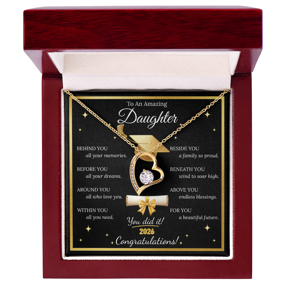 Graduation Gift for Daughter – Forever Love Necklace with Inspirational Message Card | Class of 2026