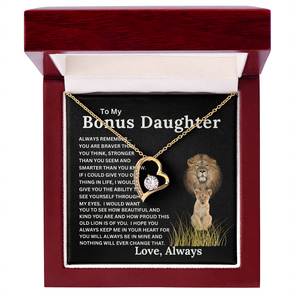 Bonus Daughter Forever Love Necklace with Sentimental Message Card Gift from Bonus Dad to Stepdaughter