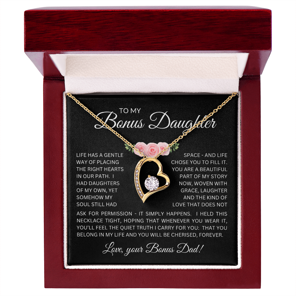 Bonus Daughter Forever Love Necklace from Bonus Dad – Poetic Message Card Gift for Stepdaughter