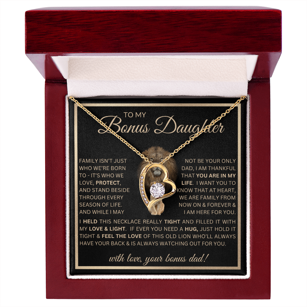 “To My Bonus Daughter” Forever Love Necklace Poetic Gift from Bonus Dad to Stepdaughter