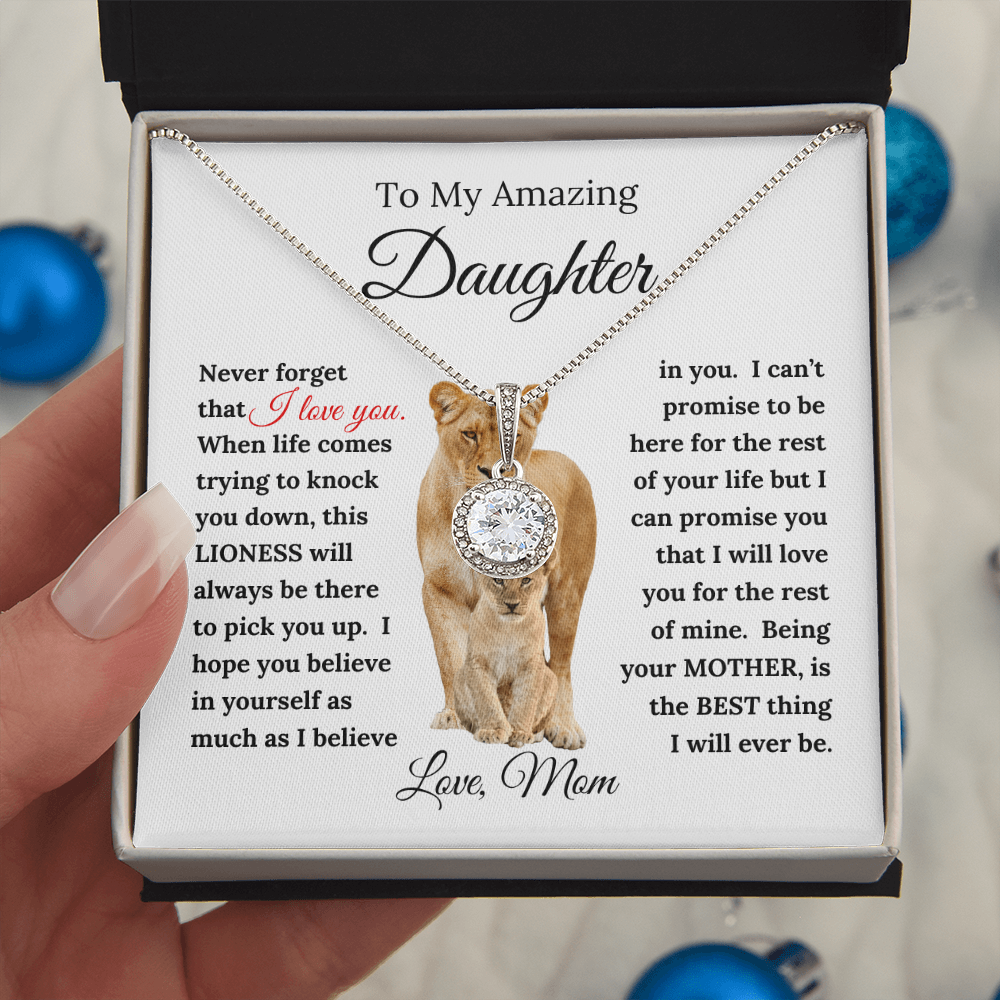 Gift for Daughter from Mom "This Lioness" Message with Eternal Hope Necklace