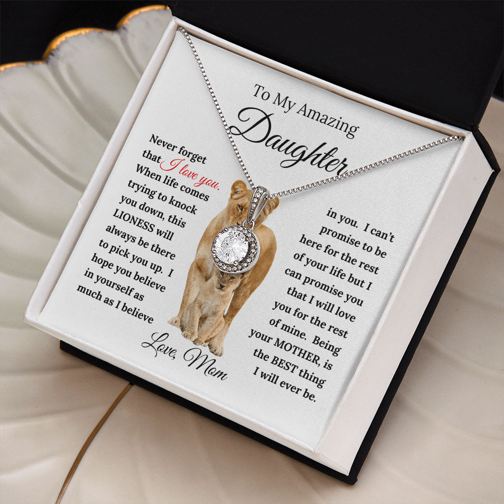 Gift for Daughter from Mom "This Lioness" Message with Eternal Hope Necklace