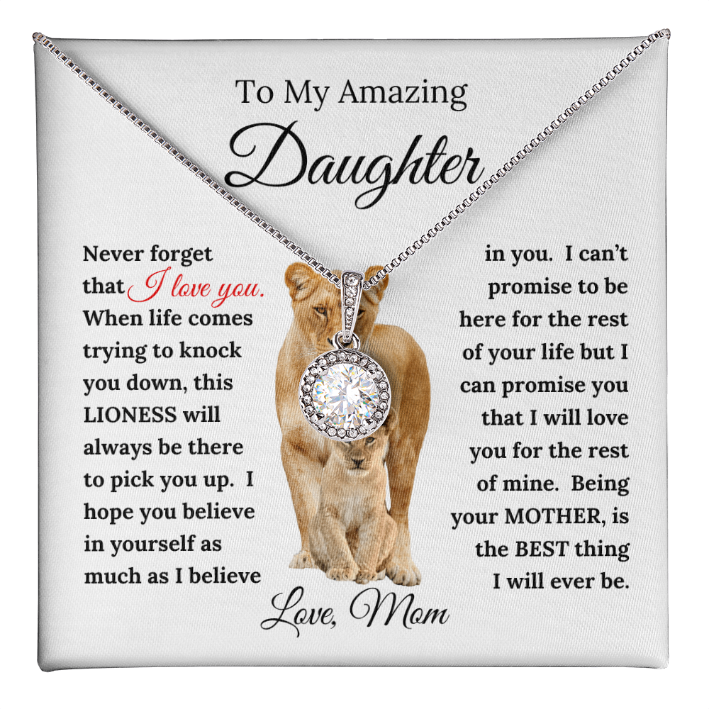 Gift for Daughter from Mom "This Lioness" Message with Eternal Hope Necklace