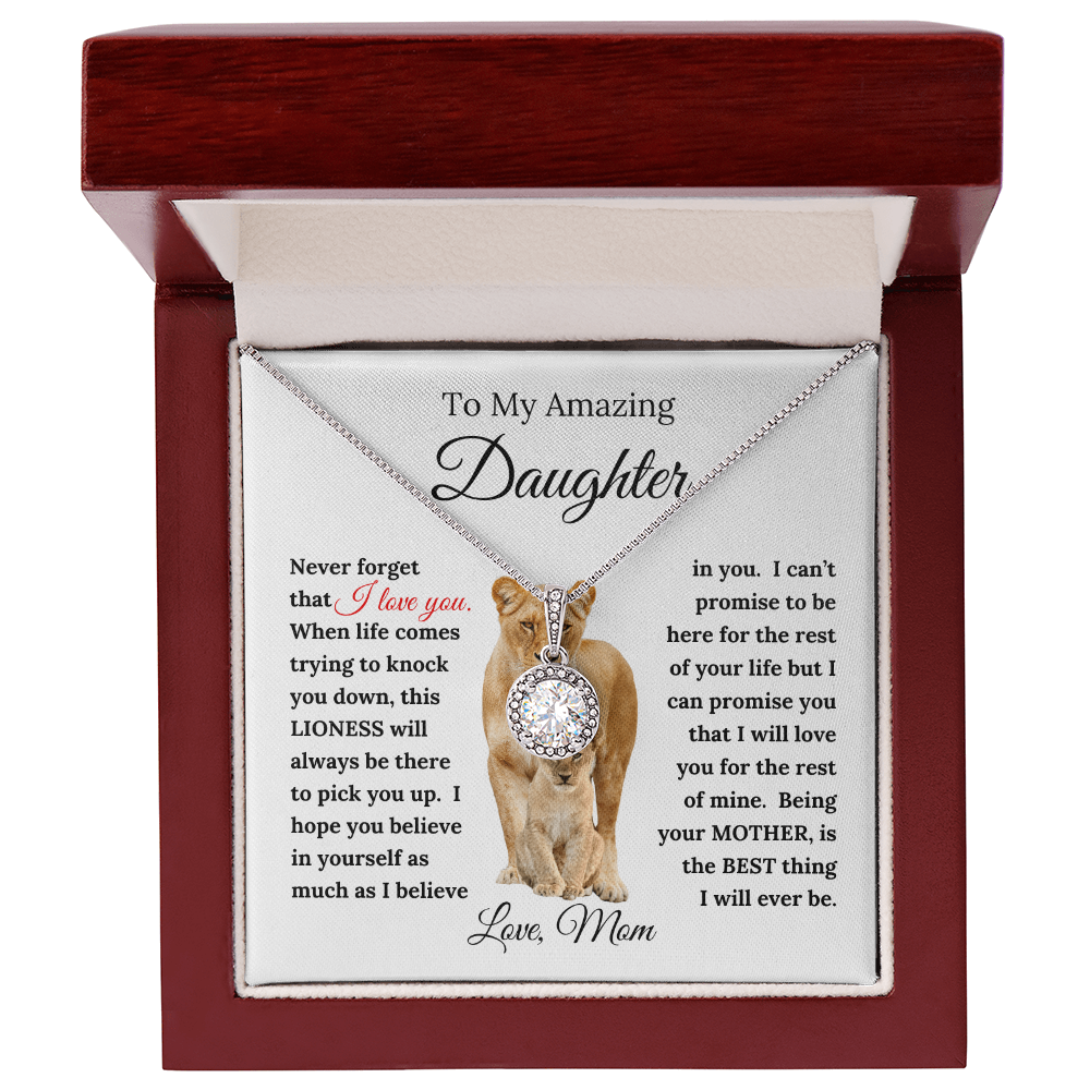 Gift for Daughter from Mom "This Lioness" Message with Eternal Hope Necklace