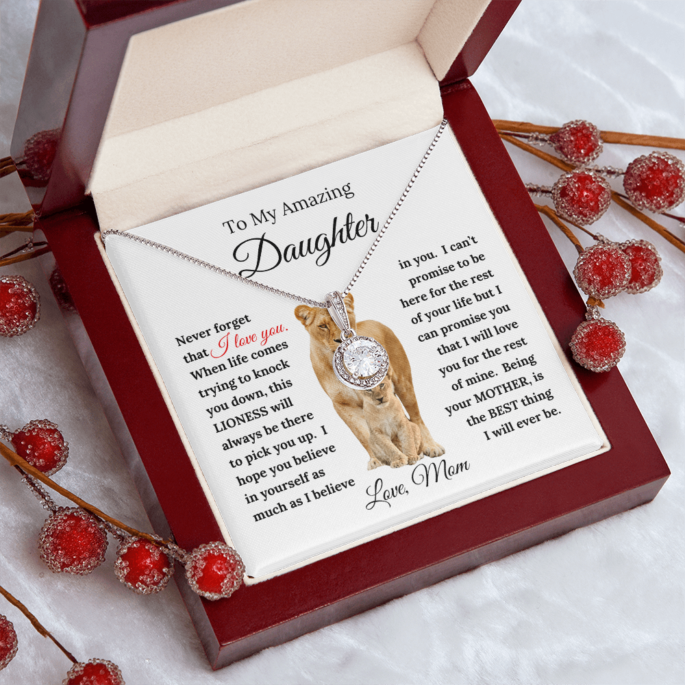 Gift for Daughter from Mom "This Lioness" Message with Eternal Hope Necklace