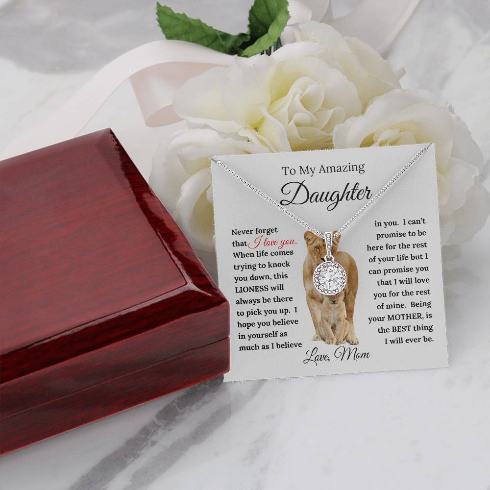 Gift for Daughter from Mom "This Lioness" Message with Eternal Hope Necklace