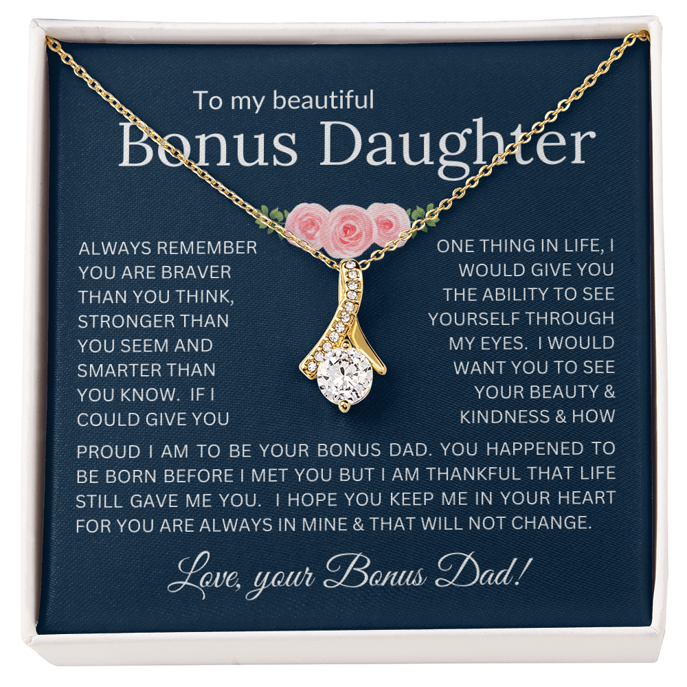 Alluring Beauty Necklace Infinite Love for Bonus Daughter Gift with Heartfelt Message from Bonus Dad to Stepdaughter