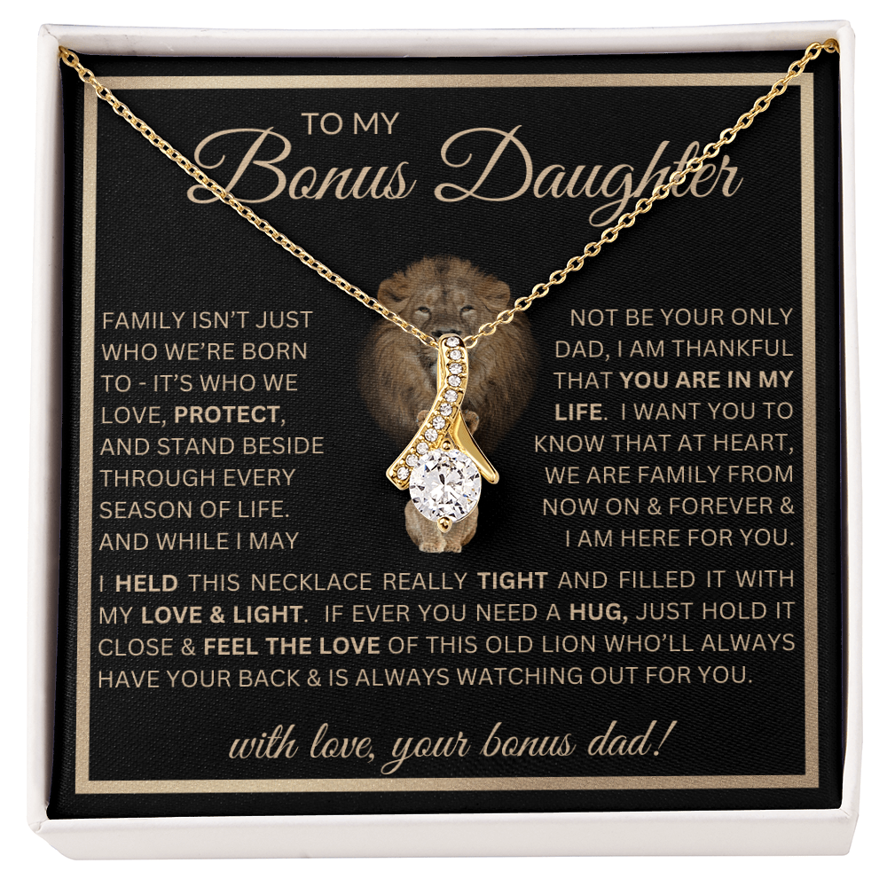 “To My Bonus Daughter” Alluring Beauty Necklace Poetic Gift from Bonus Dad to Stepdaughter