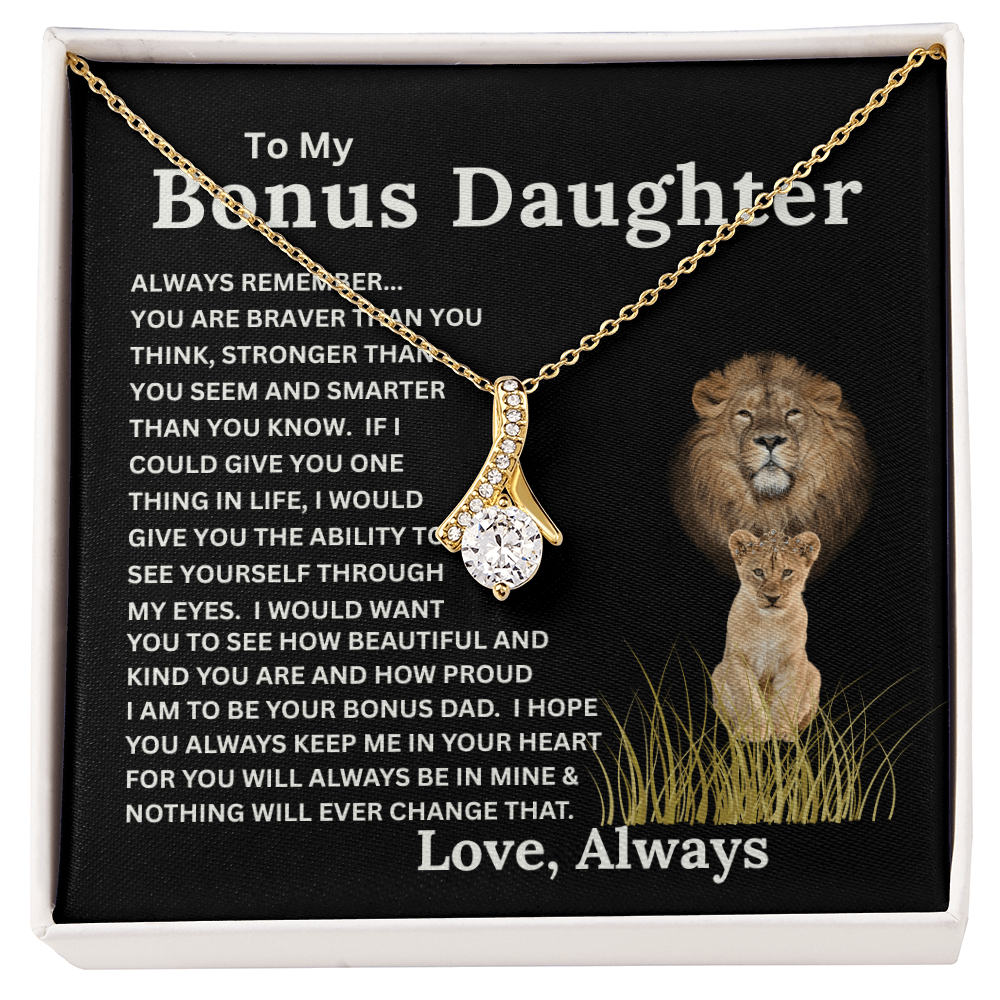 To My Bonus Daughter Gift - Alluring Beauty Necklace with "You are Braver, Stronger, Smarter" Message