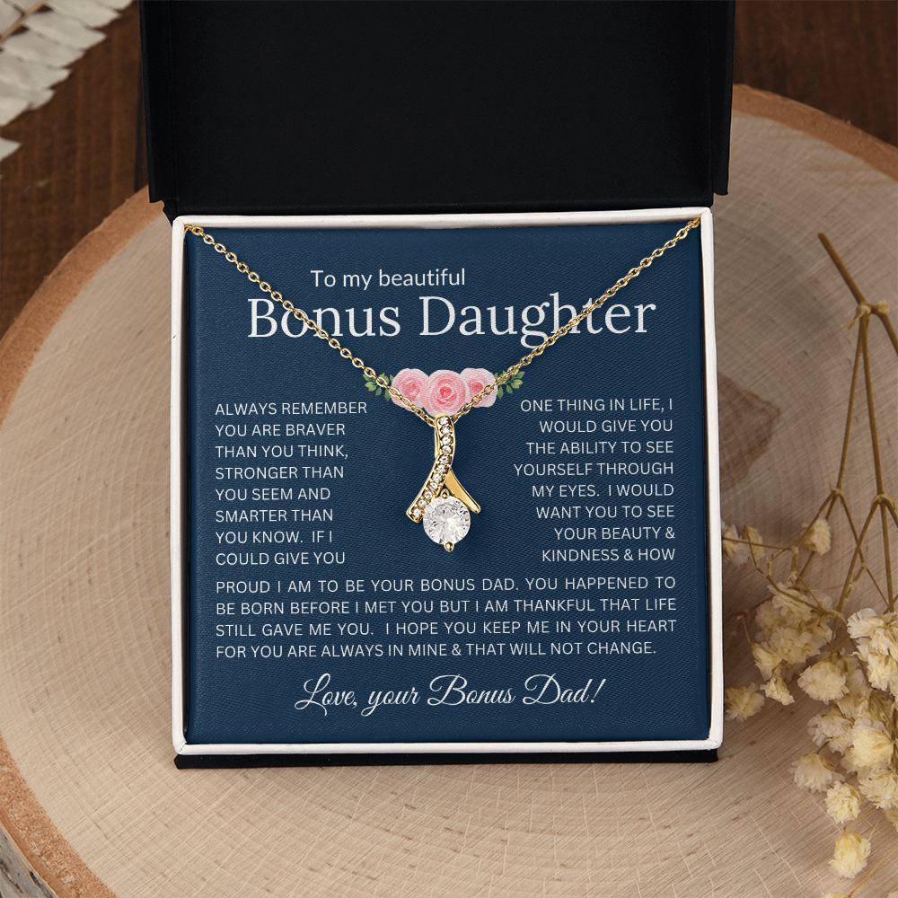 Alluring Beauty Necklace Infinite Love for Bonus Daughter Gift with Heartfelt Message from Bonus Dad to Stepdaughter