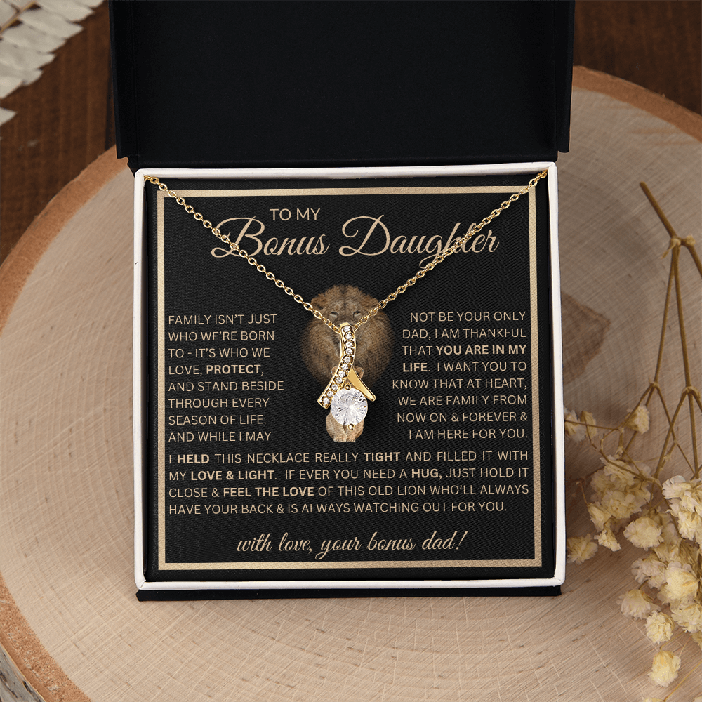 “To My Bonus Daughter” Alluring Beauty Necklace Poetic Gift from Bonus Dad to Stepdaughter