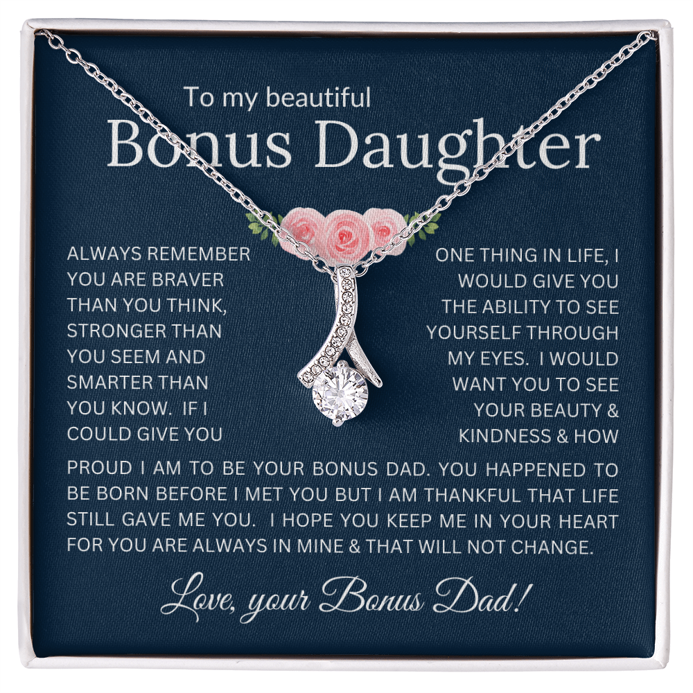 Alluring Beauty Necklace Infinite Love for Bonus Daughter Gift with Heartfelt Message from Bonus Dad to Stepdaughter