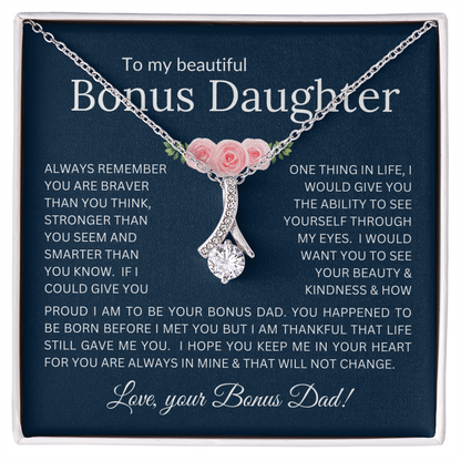 Alluring Beauty Necklace Infinite Love for Bonus Daughter Gift with Heartfelt Message from Bonus Dad to Stepdaughter