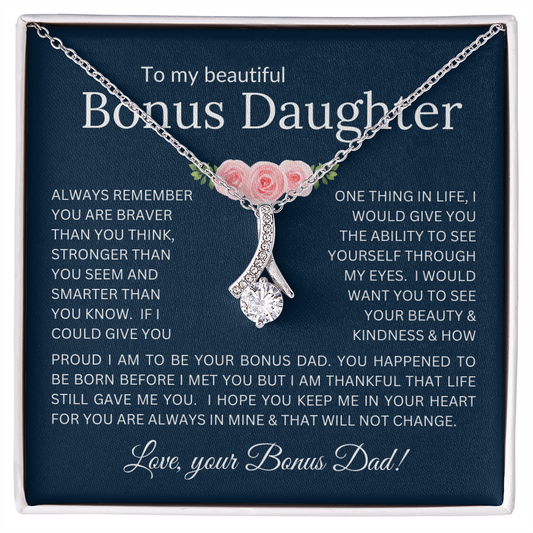 Alluring Beauty Necklace Infinite Love for Bonus Daughter Gift with Heartfelt Message from Bonus Dad to Stepdaughter