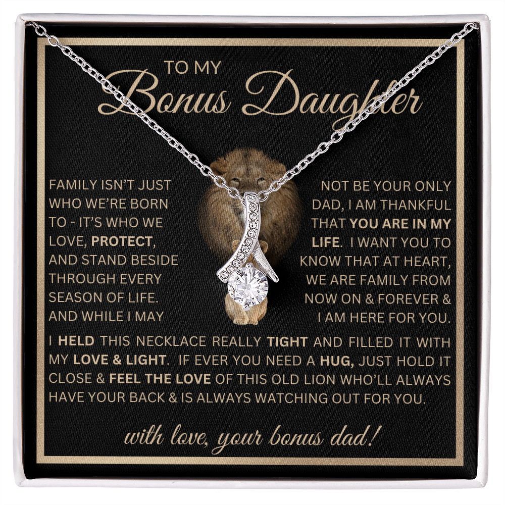 “To My Bonus Daughter” Alluring Beauty Necklace Poetic Gift from Bonus Dad to Stepdaughter
