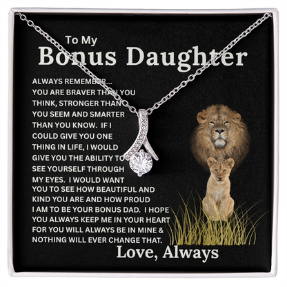 To My Bonus Daughter Gift - Alluring Beauty Necklace with "You are Braver, Stronger, Smarter" Message