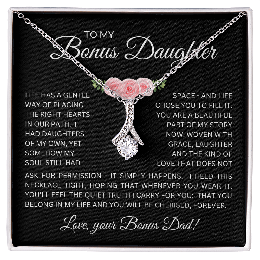 Bonus Daughter Alluring Beauty Necklace from Bonus Dad – Poetic Message Card Gift for Stepdaughter
