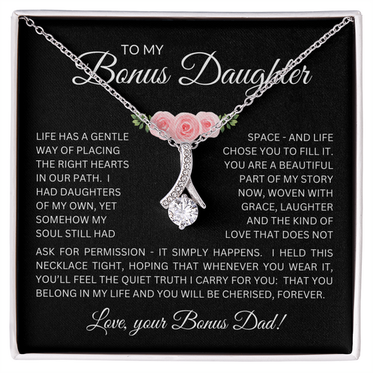 Bonus Daughter Alluring Beauty Necklace from Bonus Dad – Poetic Message Card Gift for Stepdaughter