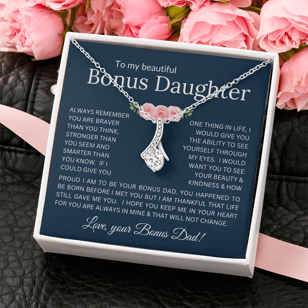 Alluring Beauty Necklace Infinite Love for Bonus Daughter Gift with Heartfelt Message from Bonus Dad to Stepdaughter