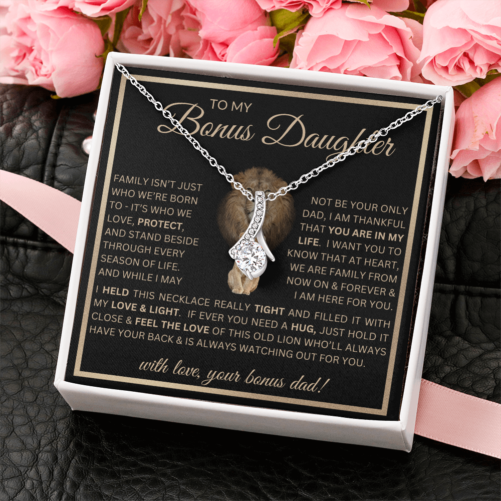 “To My Bonus Daughter” Alluring Beauty Necklace Poetic Gift from Bonus Dad to Stepdaughter