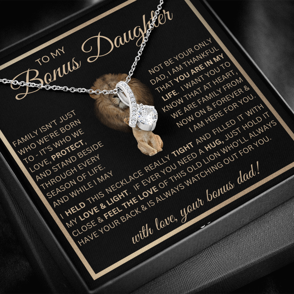 “To My Bonus Daughter” Alluring Beauty Necklace Poetic Gift from Bonus Dad to Stepdaughter