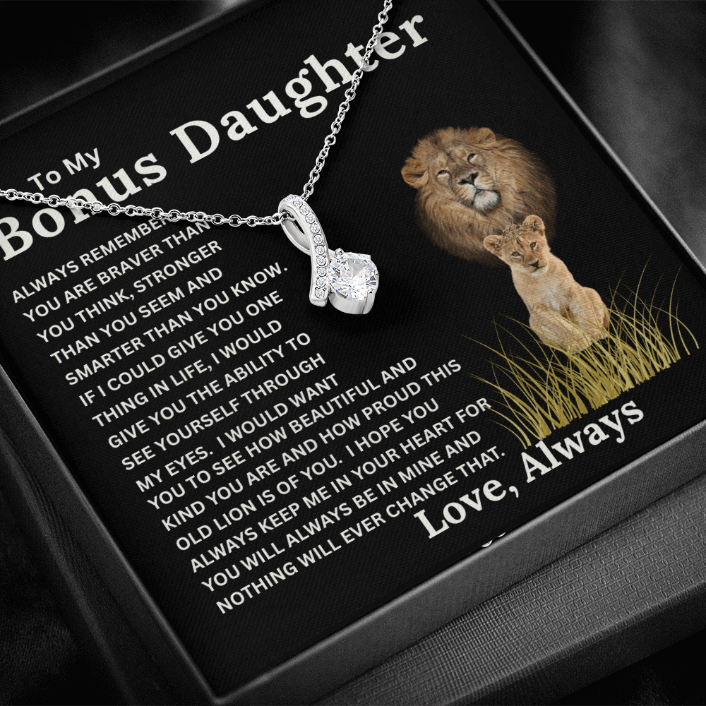 Bonus Daughter Alluring Beauty Necklace with Sentimental Message Card Gift from Bonus Dad to Stepdaughter