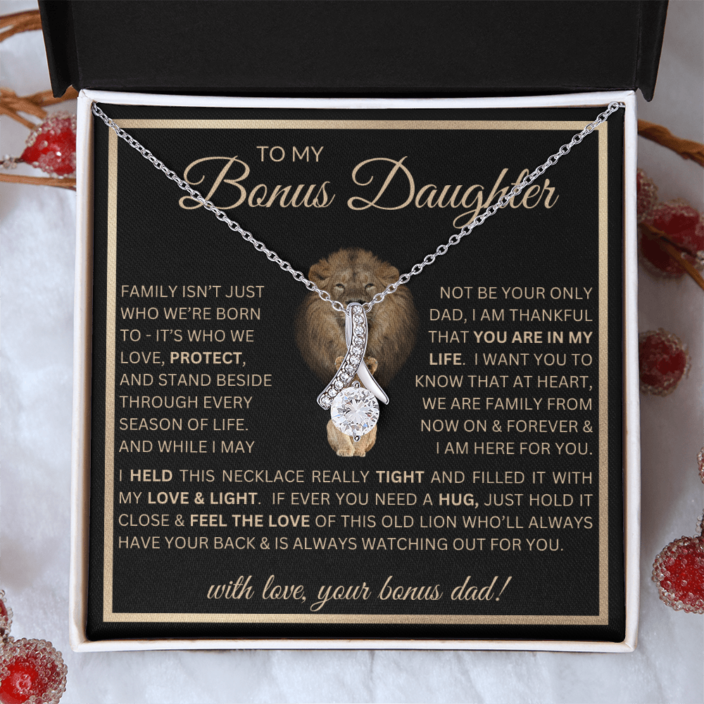 “To My Bonus Daughter” Alluring Beauty Necklace Poetic Gift from Bonus Dad to Stepdaughter