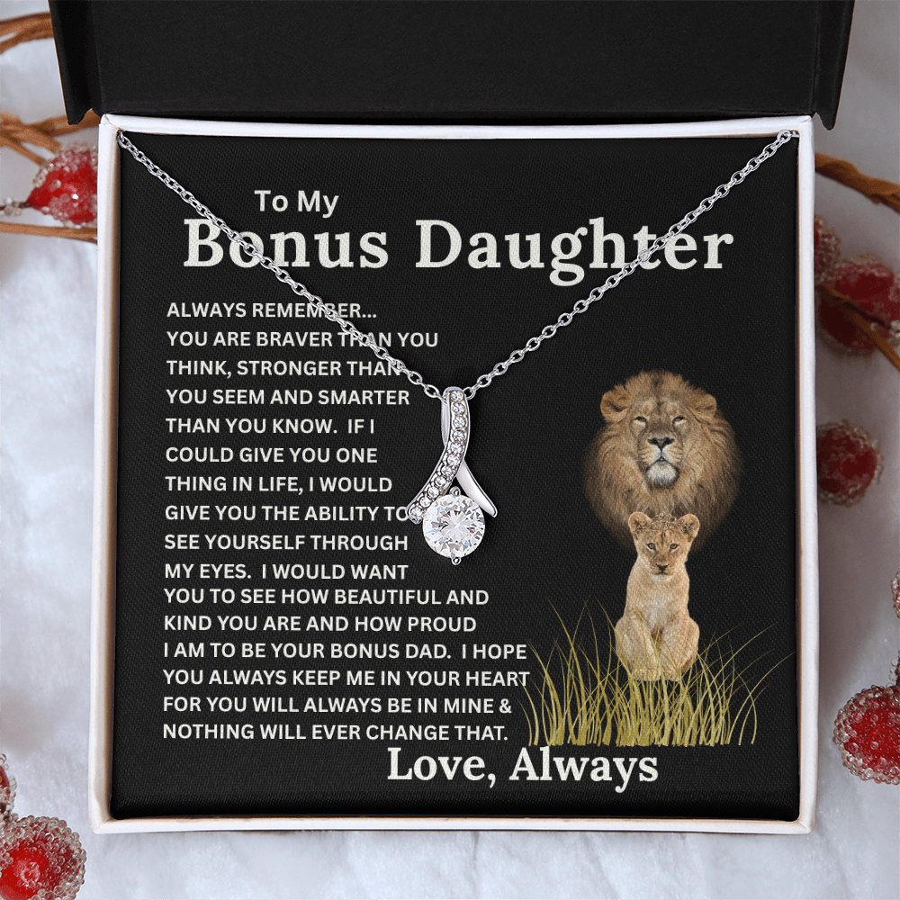 To My Bonus Daughter Gift - Alluring Beauty Necklace with "You are Braver, Stronger, Smarter" Message