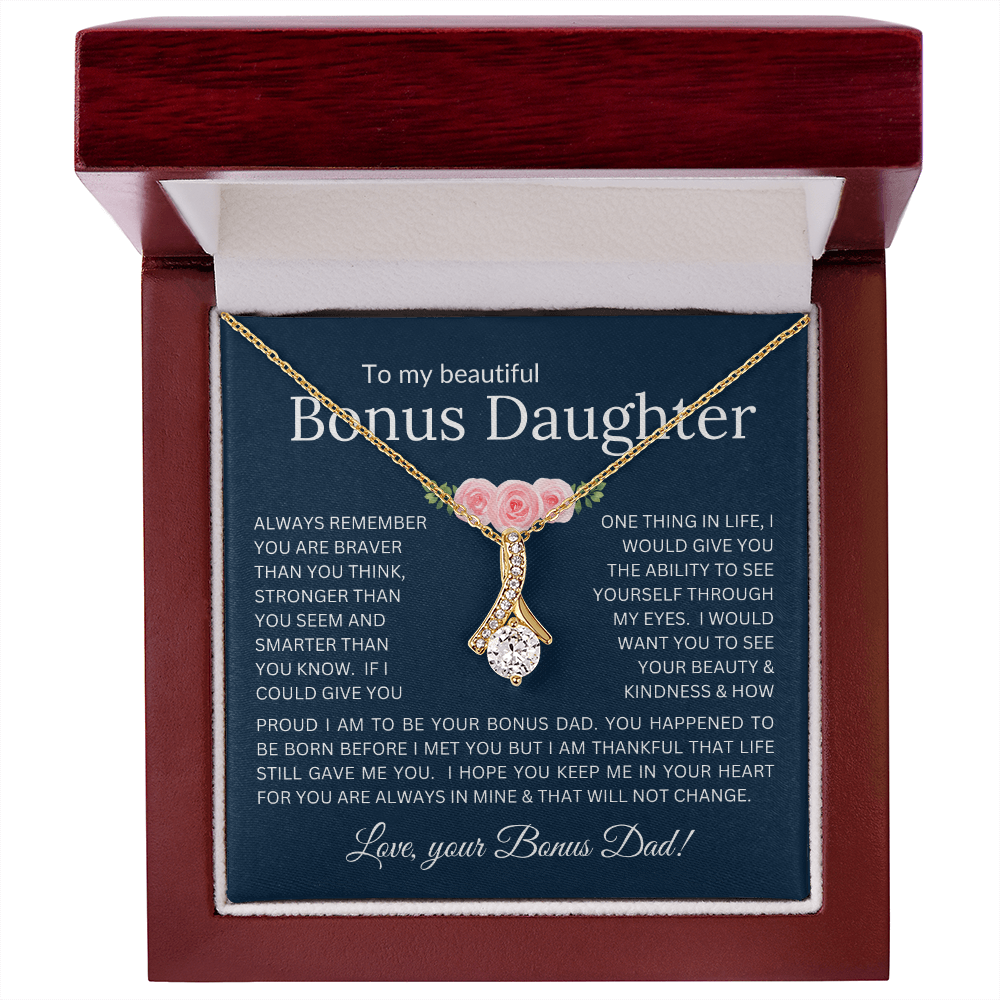 Alluring Beauty Necklace Infinite Love for Bonus Daughter Gift with Heartfelt Message from Bonus Dad to Stepdaughter