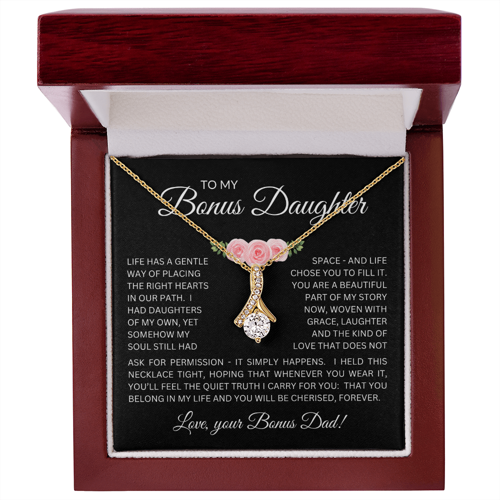 Bonus Daughter Alluring Beauty Necklace from Bonus Dad – Poetic Message Card Gift for Stepdaughter