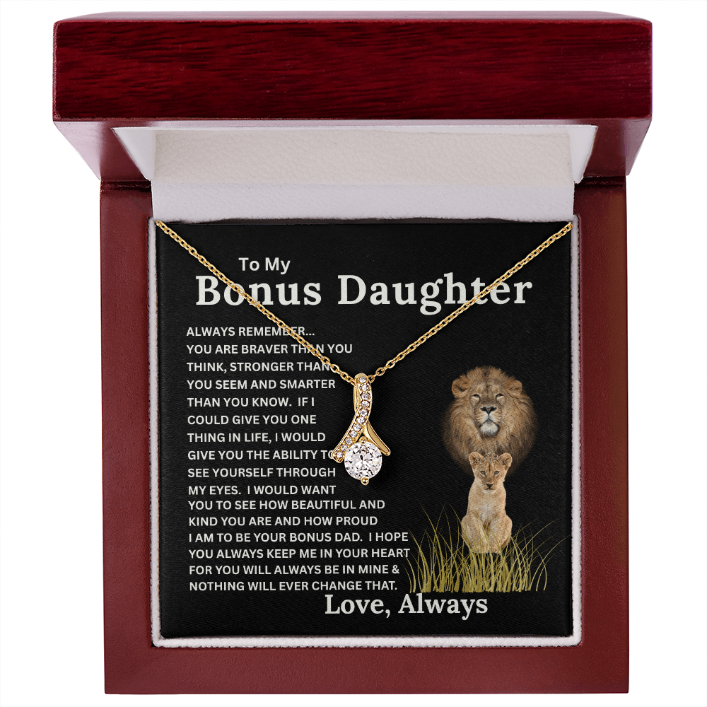 To My Bonus Daughter Gift - Alluring Beauty Necklace with "You are Braver, Stronger, Smarter" Message