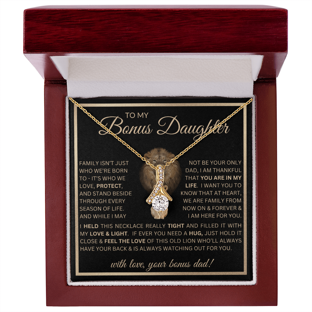 “To My Bonus Daughter” Alluring Beauty Necklace Poetic Gift from Bonus Dad to Stepdaughter