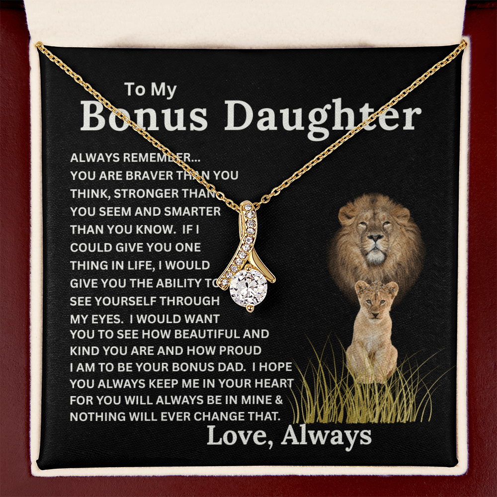 To My Bonus Daughter Gift - Alluring Beauty Necklace with "You are Braver, Stronger, Smarter" Message